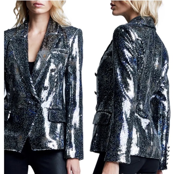 L'AGENCE Kenzie Sequin Double Breasted Blazer - Picture 2 of 12